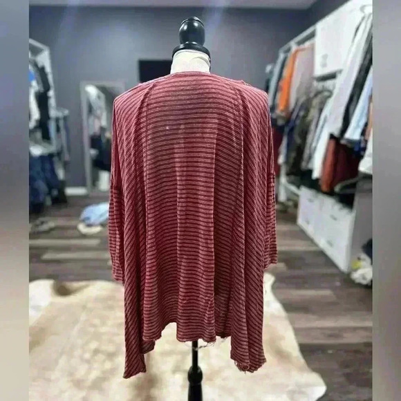 WE THE FREE Tunic Top XS Long Sleeve Slub Cotton Blend Mauve Striped - Picture 4 of 5